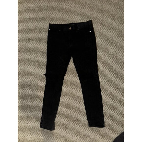 Pacsun Stacked Skinny Moto Jeans Black 30x30 Distressed Ribbed Panels - Picture 1 of 4